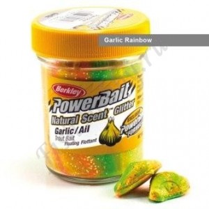 Паста форелевая Berkley Powerbait Natural Scent Glitter Trout Bait Garlic Rainbow